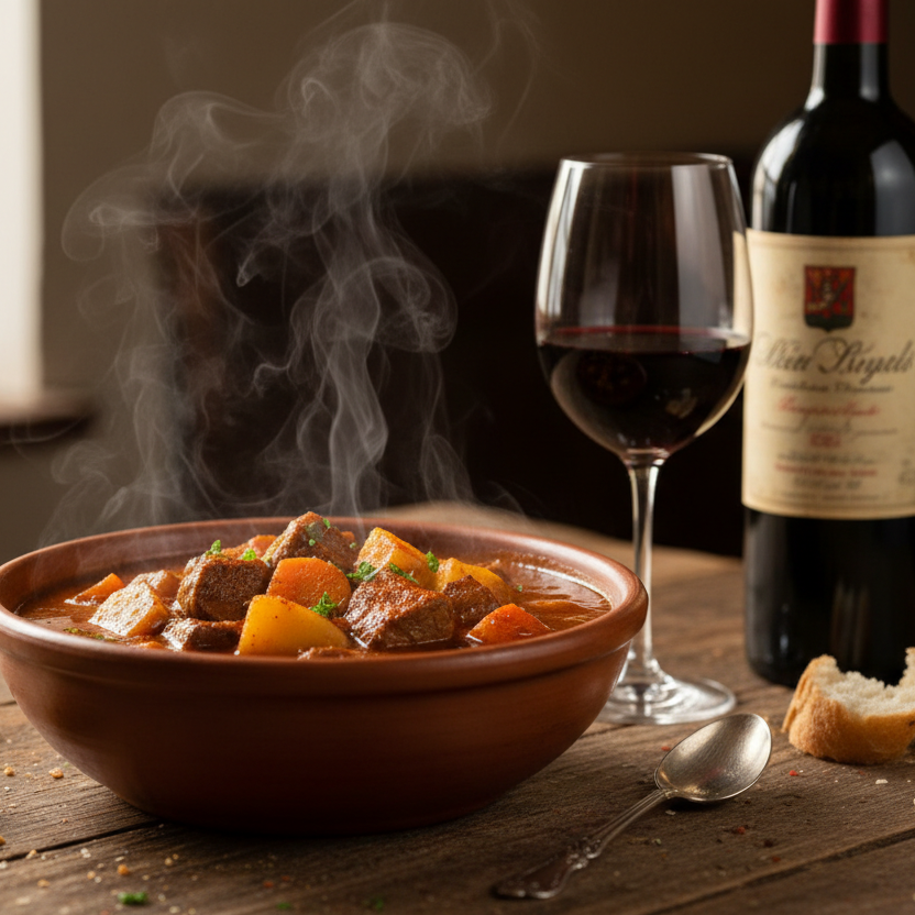 Gulasch und Wein